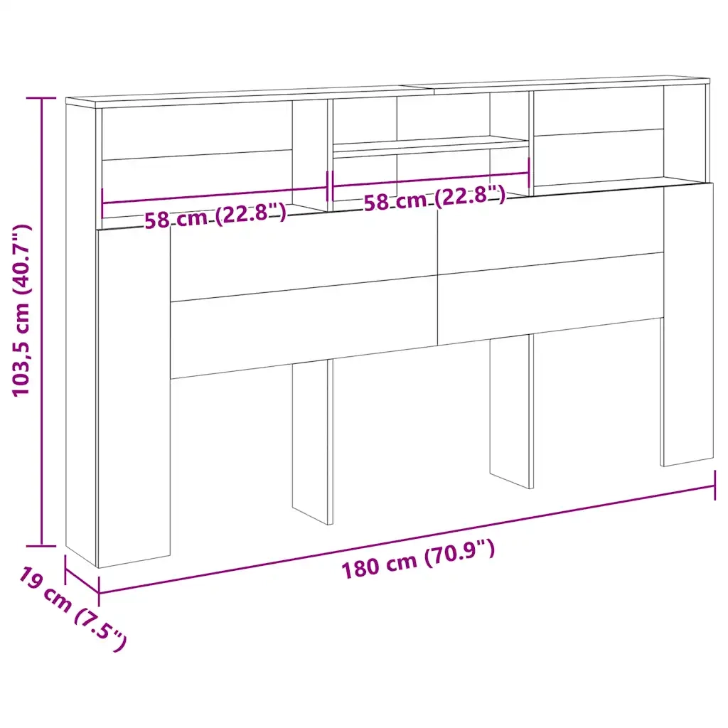 Mobiletto con testiera in rovere artigianale 180x19x103,5 cm in legno ingegnerizzato 856873