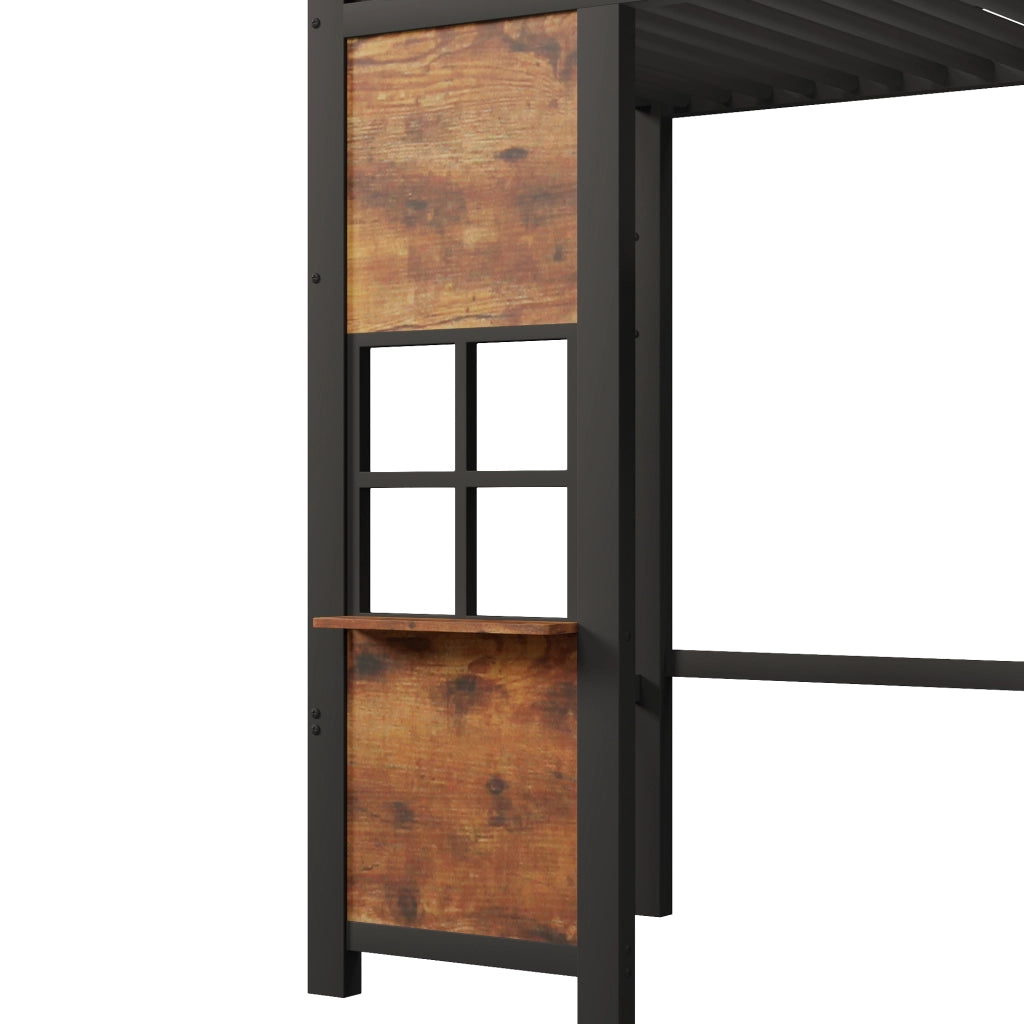 LETTO a soppalco 90x200 cm in metallo e MDF nero con scala contenitore