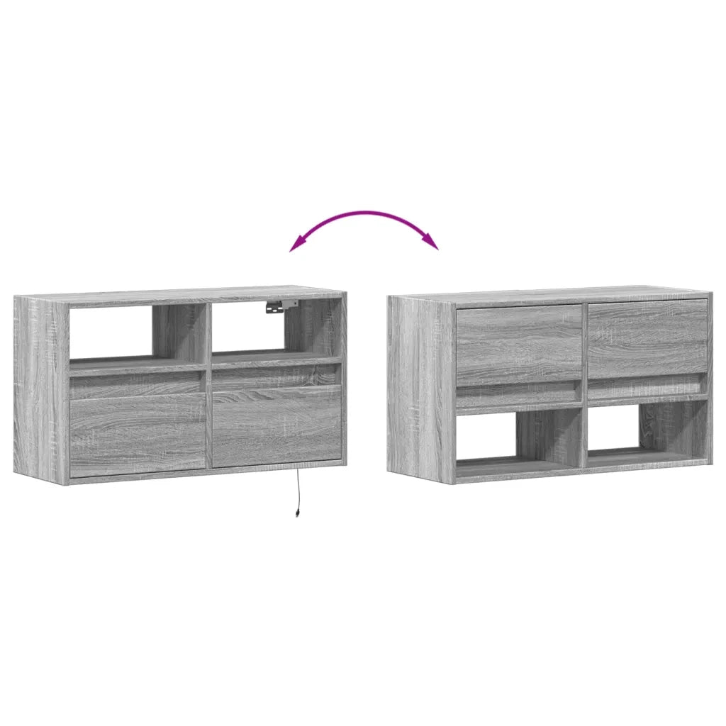 Mobile TV a Parete | Armadietto TV | Mobile Porta TV con Luci LED Grigio Sonoma 80x31x45 cm
