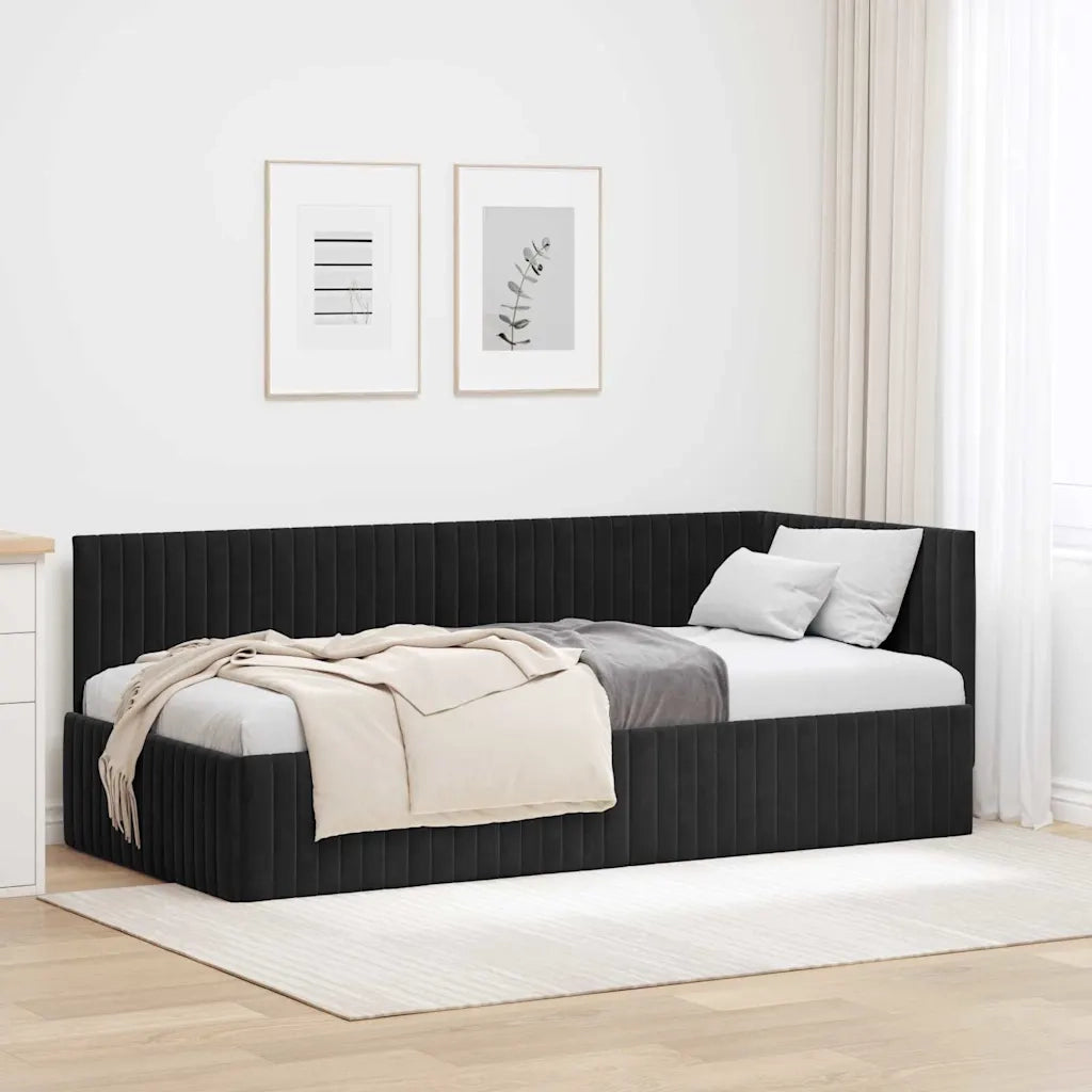 Letto singolo | Letto per adulti | Cornice del letto ad angolo Nero 90 cm x 200 cm Velluto