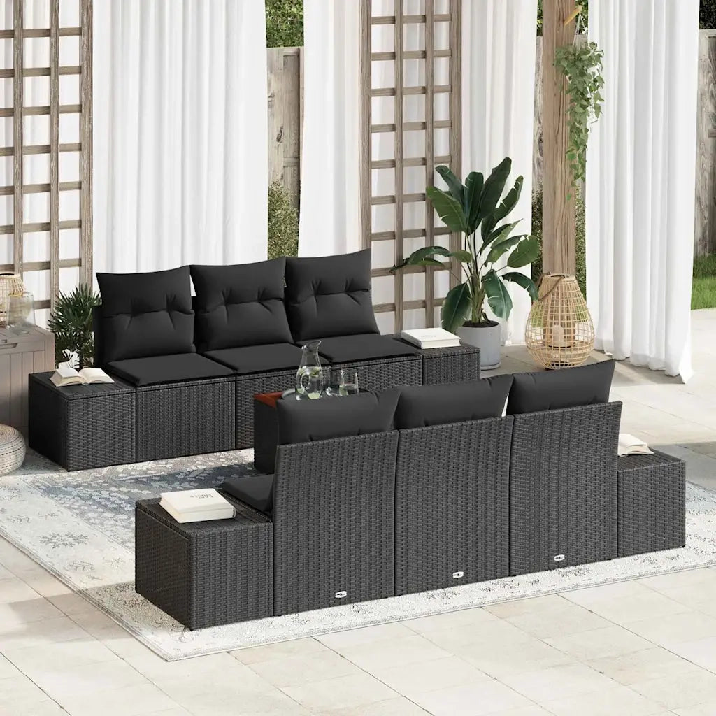 Set Divano da Giardino con cuscino 7 pcs Nero polyrattan