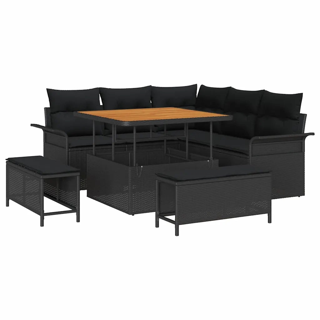 Set Divano da Giardino con cuscino con archiviazione 8 pcs Nero