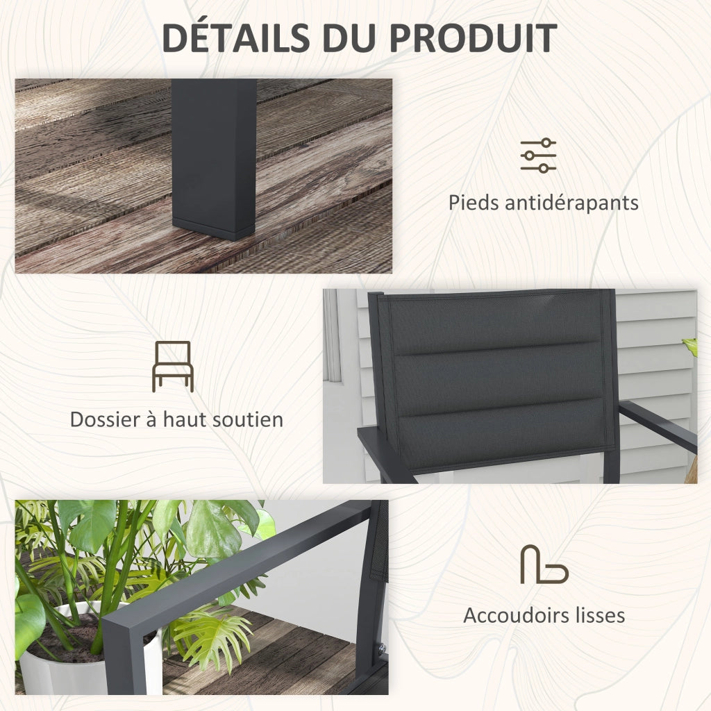 Sedia da giardino impilabile con braccioli ¨C zephmum ¨C Alluminio e textilene, set 4 pezzi, grigio