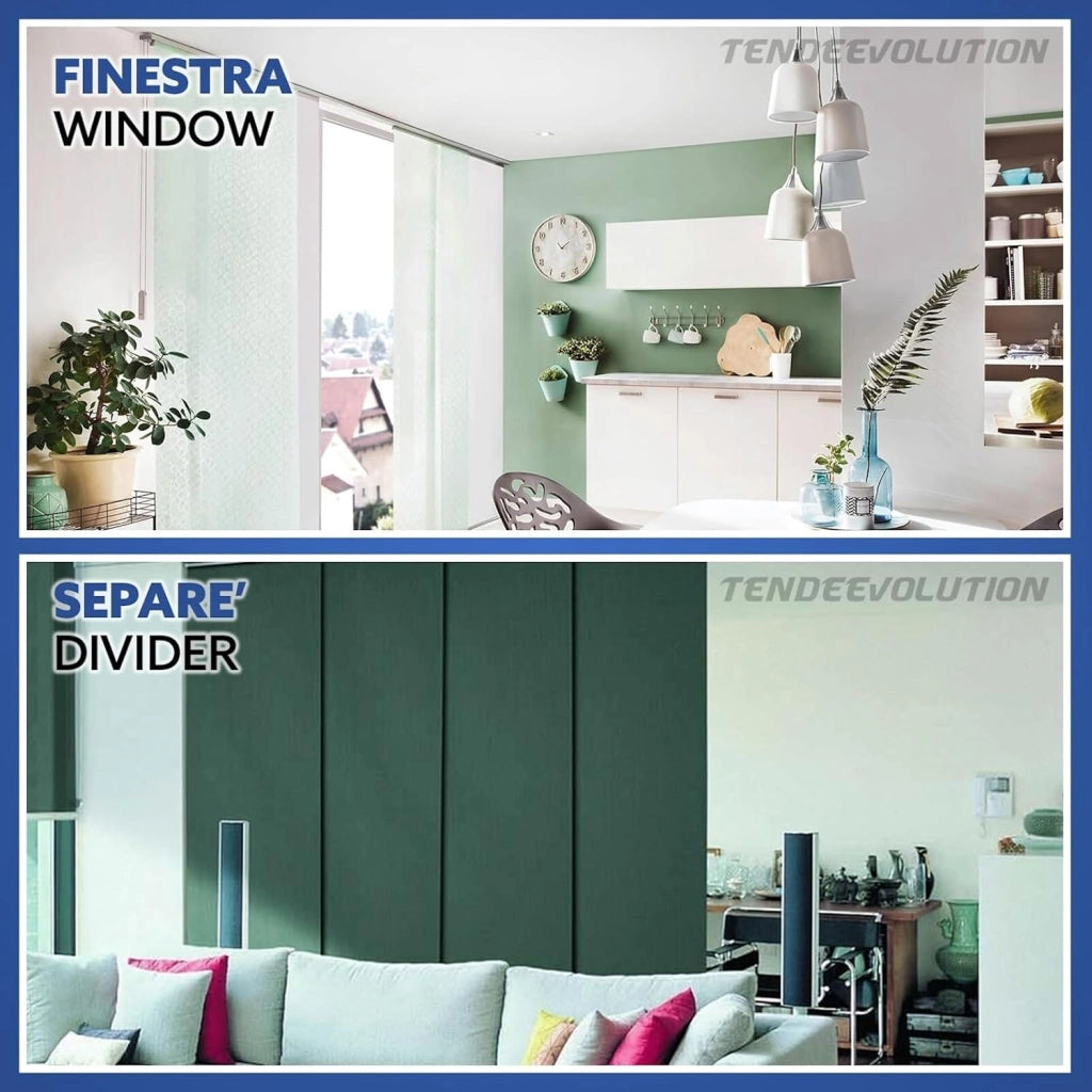 Bastone per Tende A Pannello Comando a Corda Apertura a destra, Binario a 4 vie con portapannelli da 55 CM, Attacco Soffitto Lunghezza 210 CM