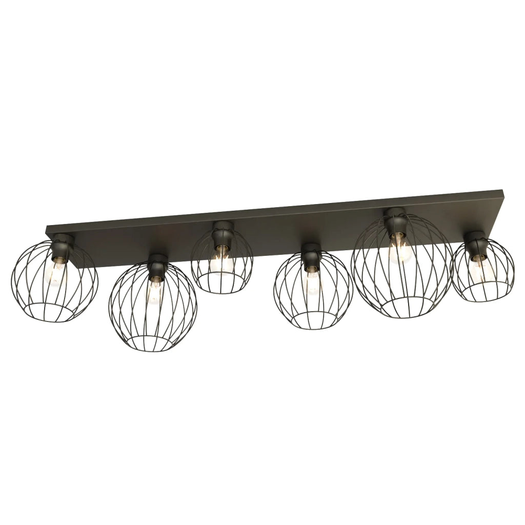 Plafoniera Minimal Industrial Geb 6 Luci Lineari Nera