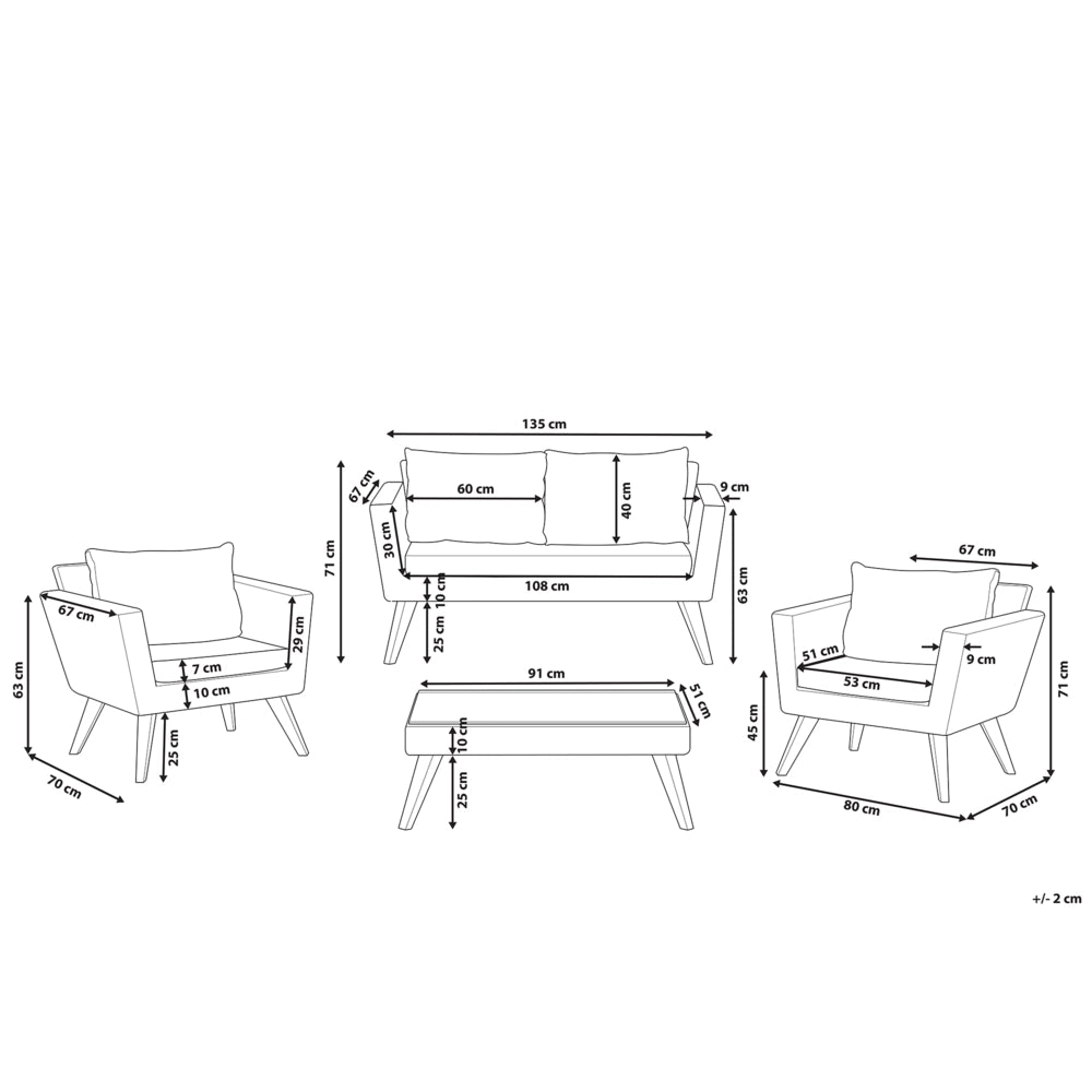 Set Esterno Rattan di colore Marrone Divanetto 2 Poltrone Tavolino Cuscini Grigi terrazzo giardino