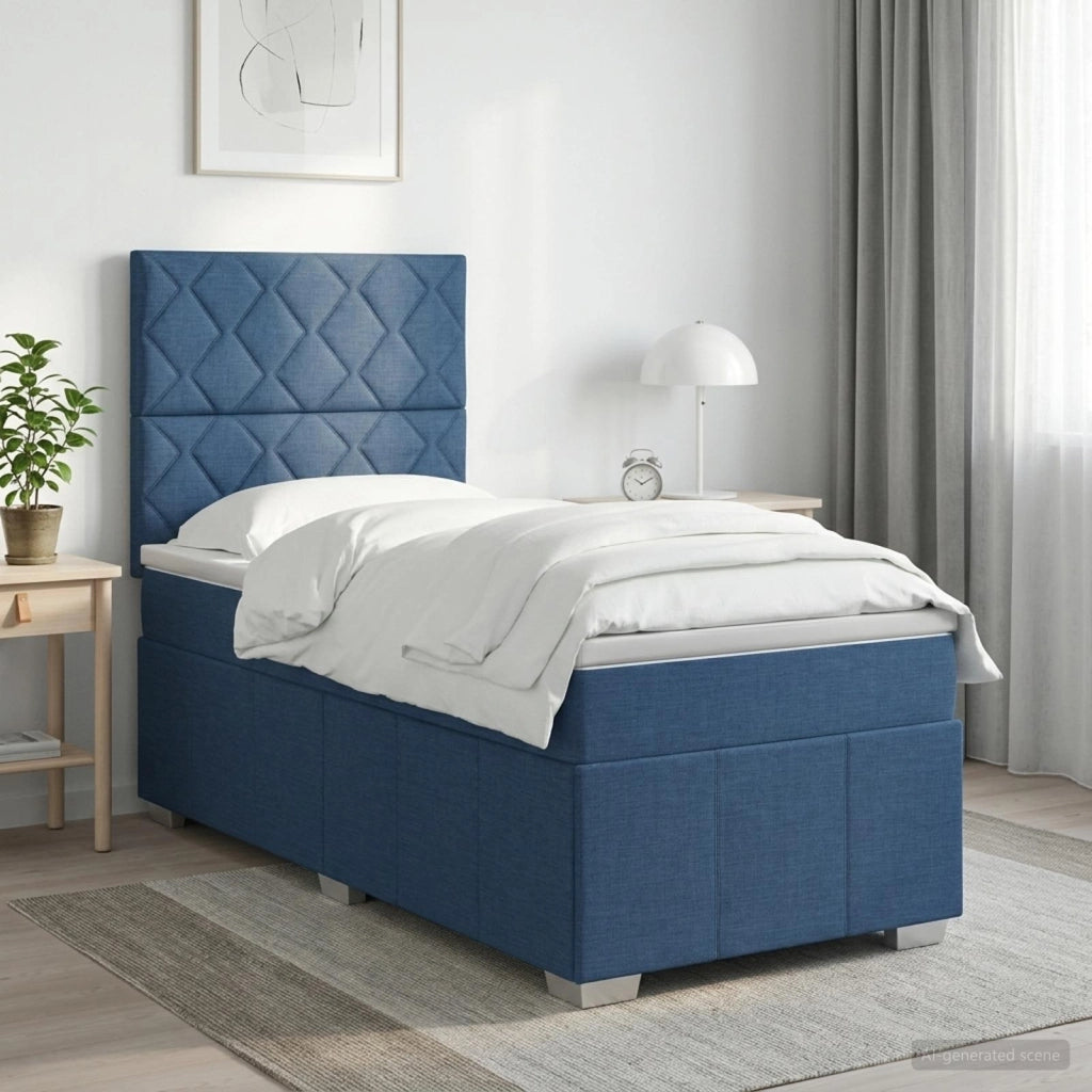 Letto Box Spring LED con Materasso Blu 90 x 200 cm Tessuto 3455527