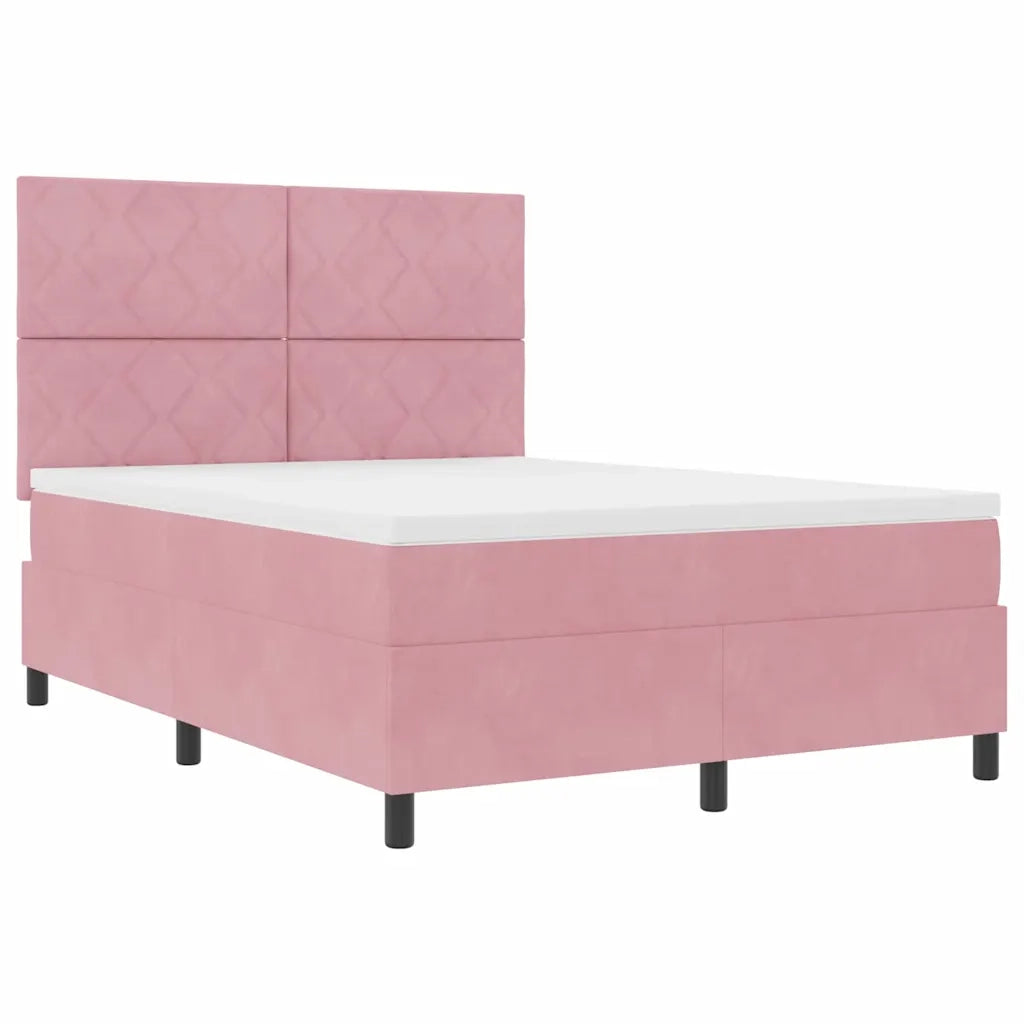 Letto a Sorgente LED con materasso Rosa 160 x 200 cm Tessuto