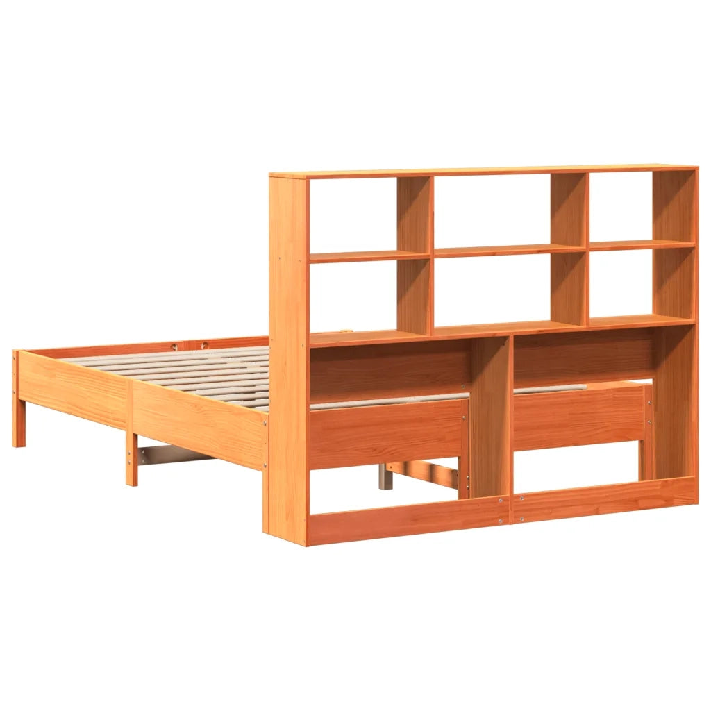 Letto Libreria senza Materasso-Struttura Letto con contenitore Marrone Cera 140x200 cm in Pino 663162