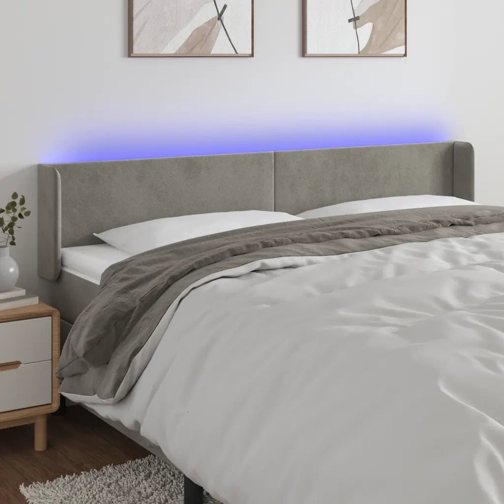 Testiera | Testata a LED Grigio Chiaro 183x16x78/88 cm in Velluto