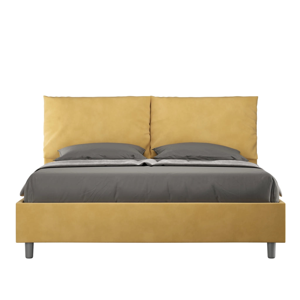 BS COM Letto queen size con rete imbottito 150x200 microfibra ocra