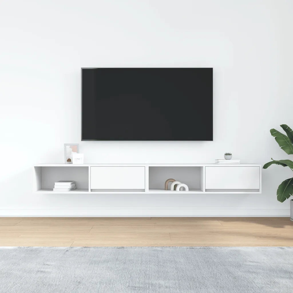 Mobili TV a Parete 2pz Bianchi 100x31x25,5 cm Legno Multistrato 861473