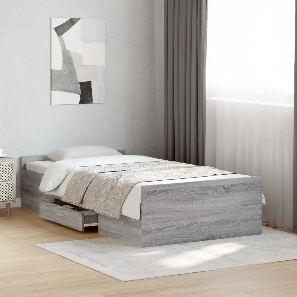 Letto singolo | Letto per adulti | Giroletto Cassetti Grigio Sonoma 75x190 cm Legno Multistrato