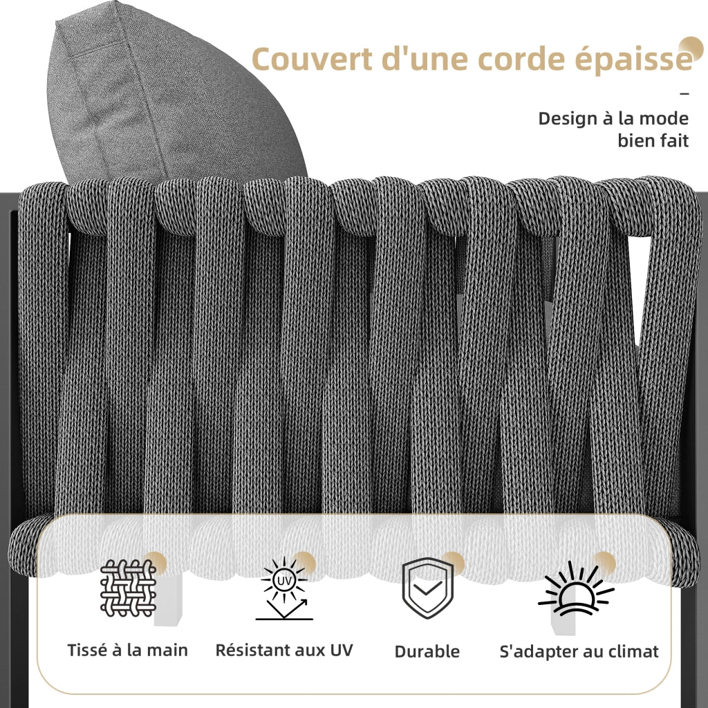 OKWISH Set da 5 mobili da giardino con divano angolare, poltrona, panca e tavolo, Metallo e Poliestere Grigio