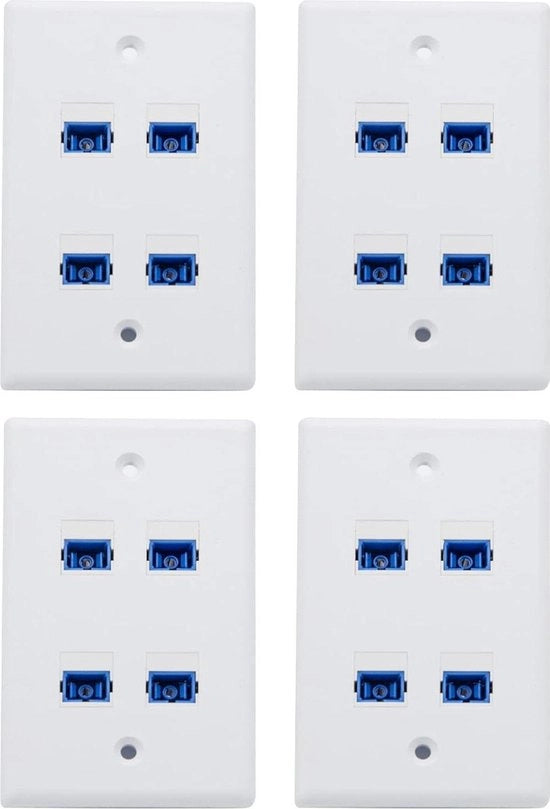 Pannello di connessione a fibra ottica per parete con adattatore SC per fibra monomodale e multimodale (simplex) confezione da 4 pezzi - Configurazione a 4 porte