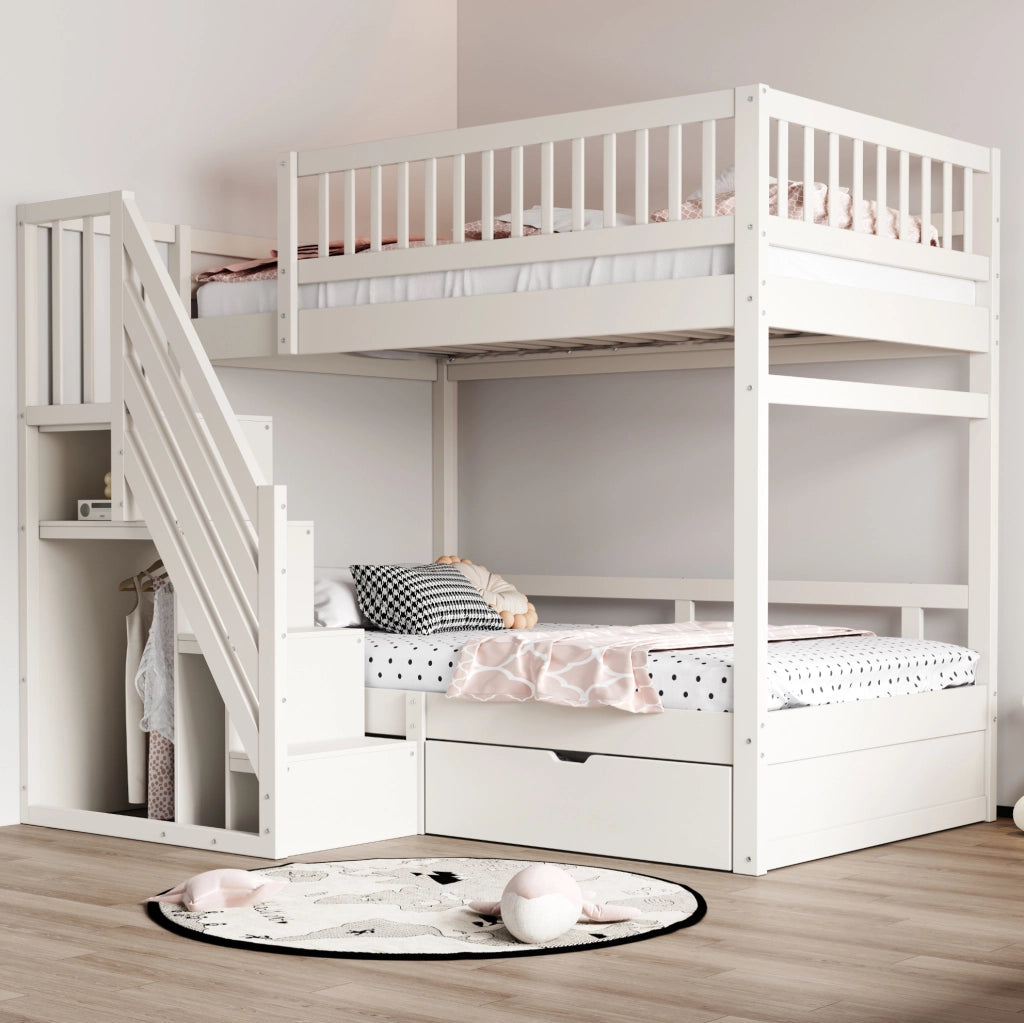 Letto a castello 90x200 cm con scala contenitore e cassetto