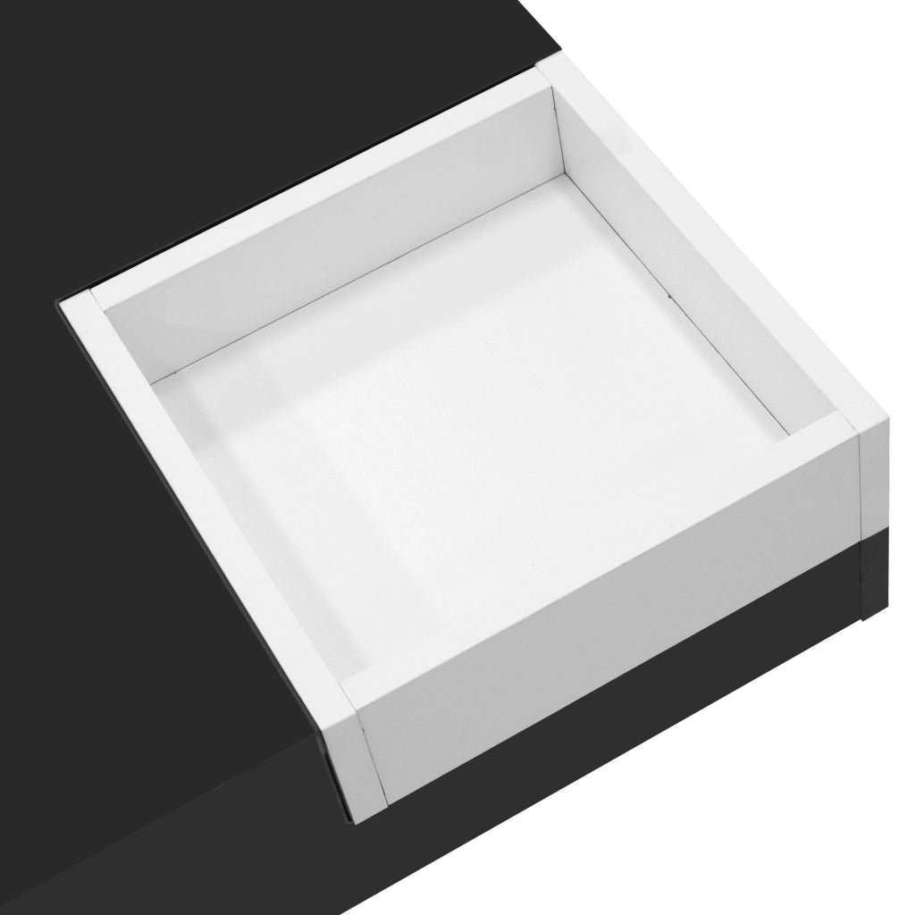 Tavolino da Salotto con Box Contenitore Rimovibile e LED; Finitura Lucida; per Soggiorno; in Truciolato; Nero