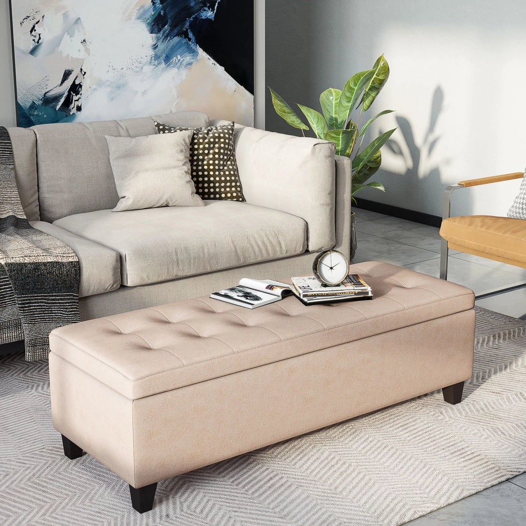 Divano letto contenitore imbottito ¨C zephmum ¨C beige 125x49x41.5 cm