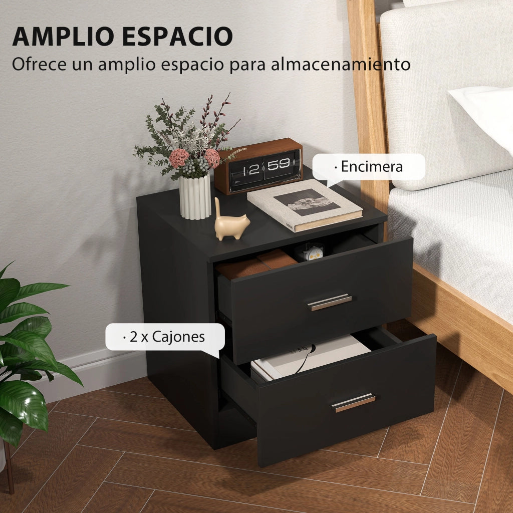 Comodino moderno con 2 cassetti ¨C Xylo ¨C nero 45x39,5x49 cm