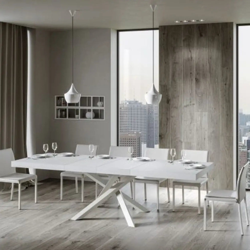 Tavolo allungabile 160/420x90 cm Volantis Premium colore bianco frassino gambe bianche