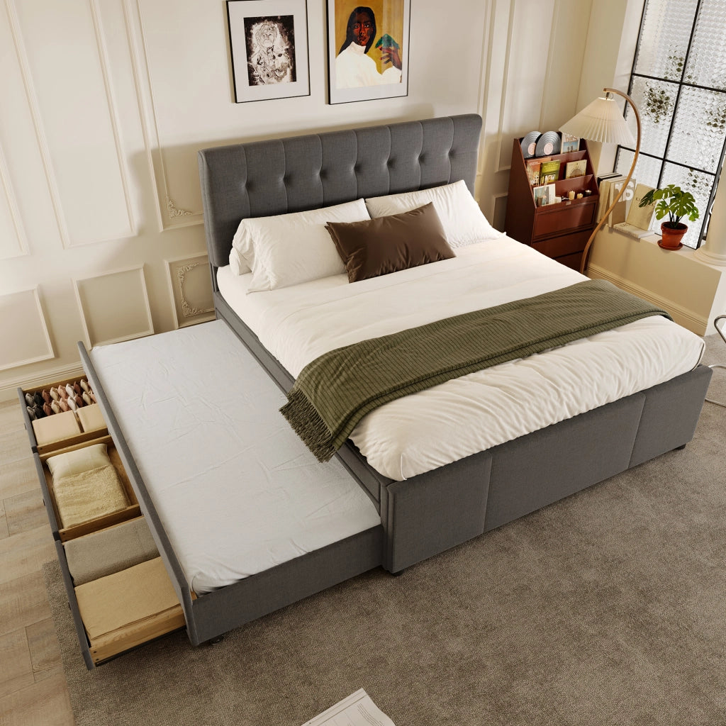 letto imbottito lino grigio 140 x 200 cm