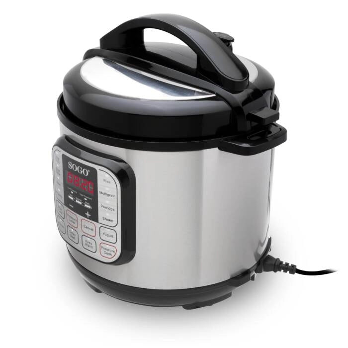 Multicooker a pressione elettrico 6L 1000W con 9 programmi e timer 24h, pentola antiaderente e mantenimento caldo - Sogo