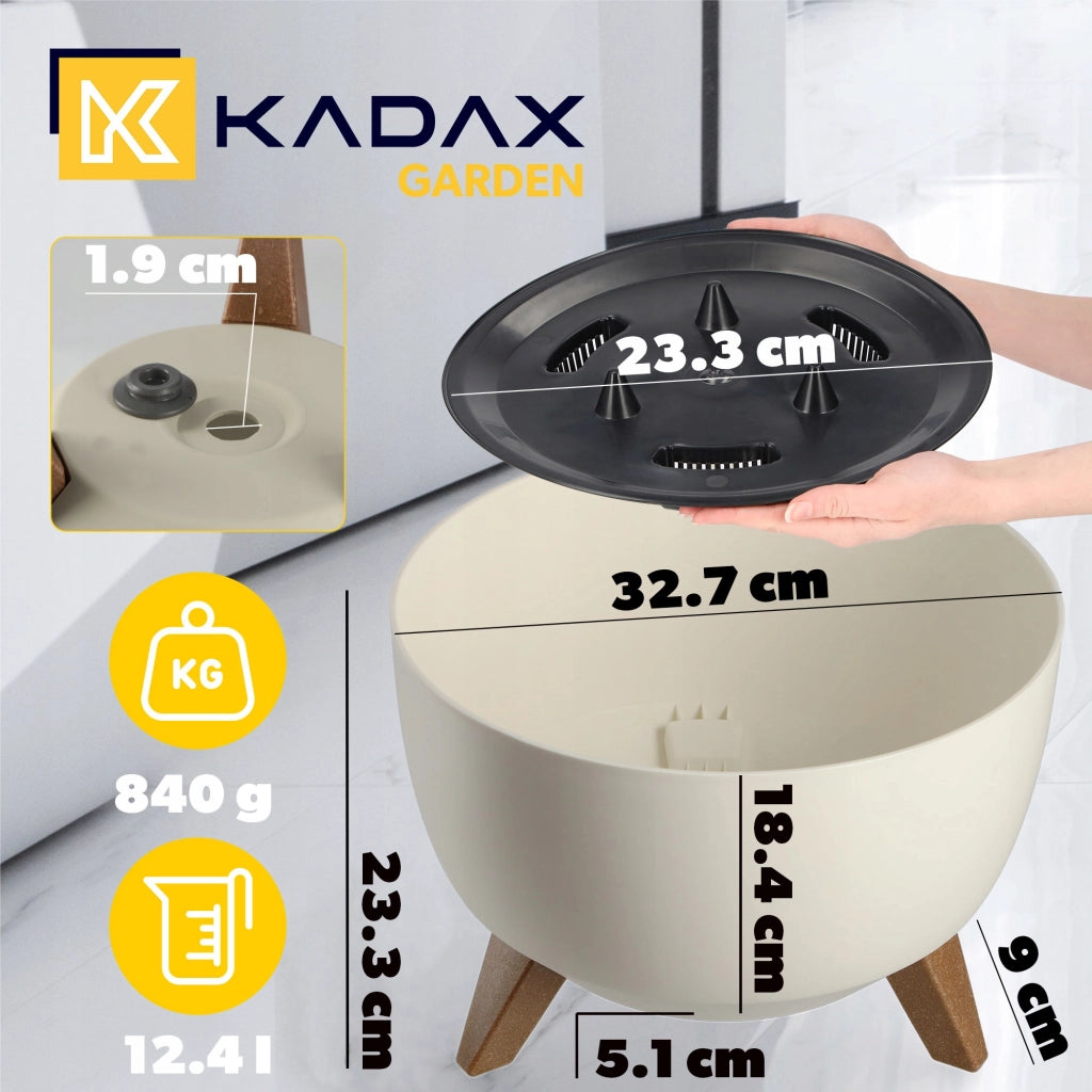 Vaso da fiori KADAX, fioriera, coperchio, gambe, inserto, supporto per fiori, 33 cm, crema, ciotola rotonda