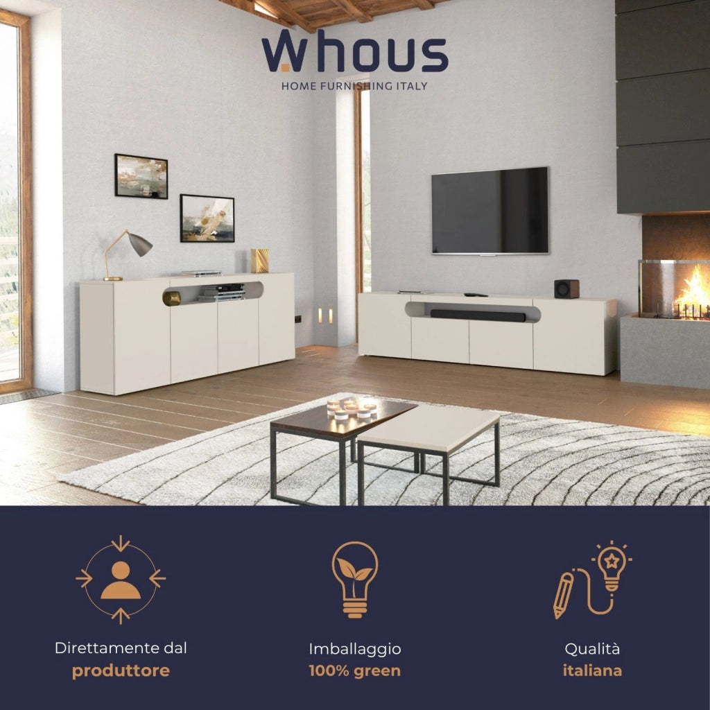 WHOUS Credenza Real con 4 ante e 1 vano aperto cashmere 200x40x80 cm