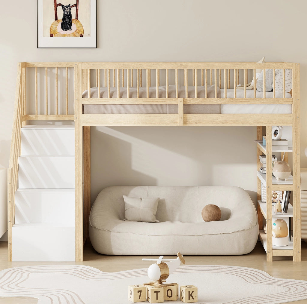Letto a soppalco 90x200 cm multifunzione con scala di sicurezza