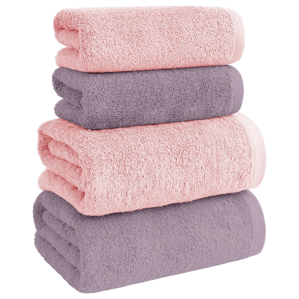 Asciugamani Bagno 100% Spugna Puro Cotone 500 Gr 4 Pezzi 2 Salvietta Viso 2 Asciugamano Ospite Mani Qualità Certificato Oeko-Tex Salviette Super Morbide Bicolore Rosa/Prugna
