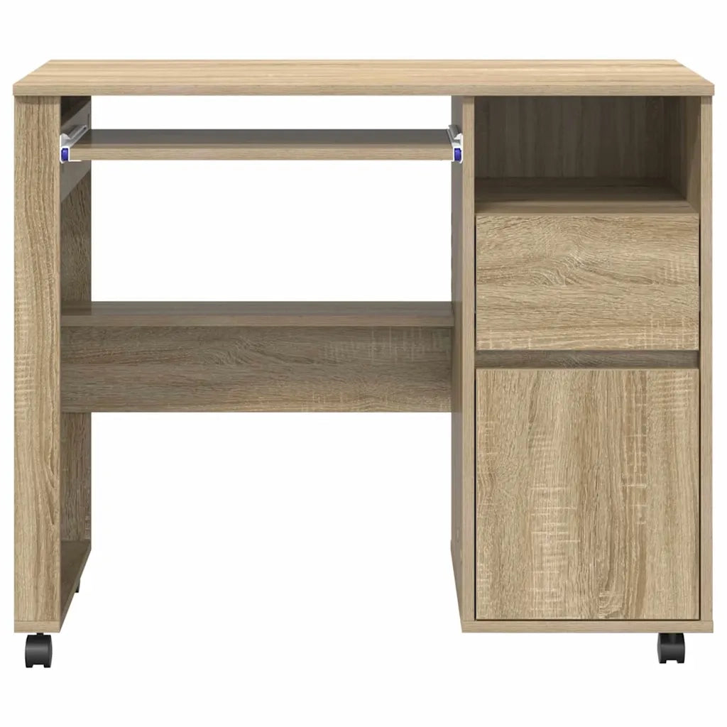 Scrivania | Tavolo da Ufficio con Ruote con cassetto Rovere Sonoma 91 x 50 x 77 cm