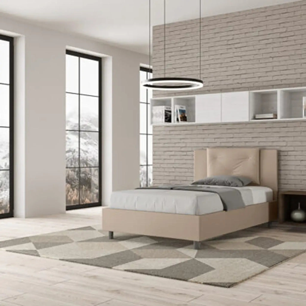Letto una piazza e mezza con rete imbottito 120x210 similpelle tortora Appia