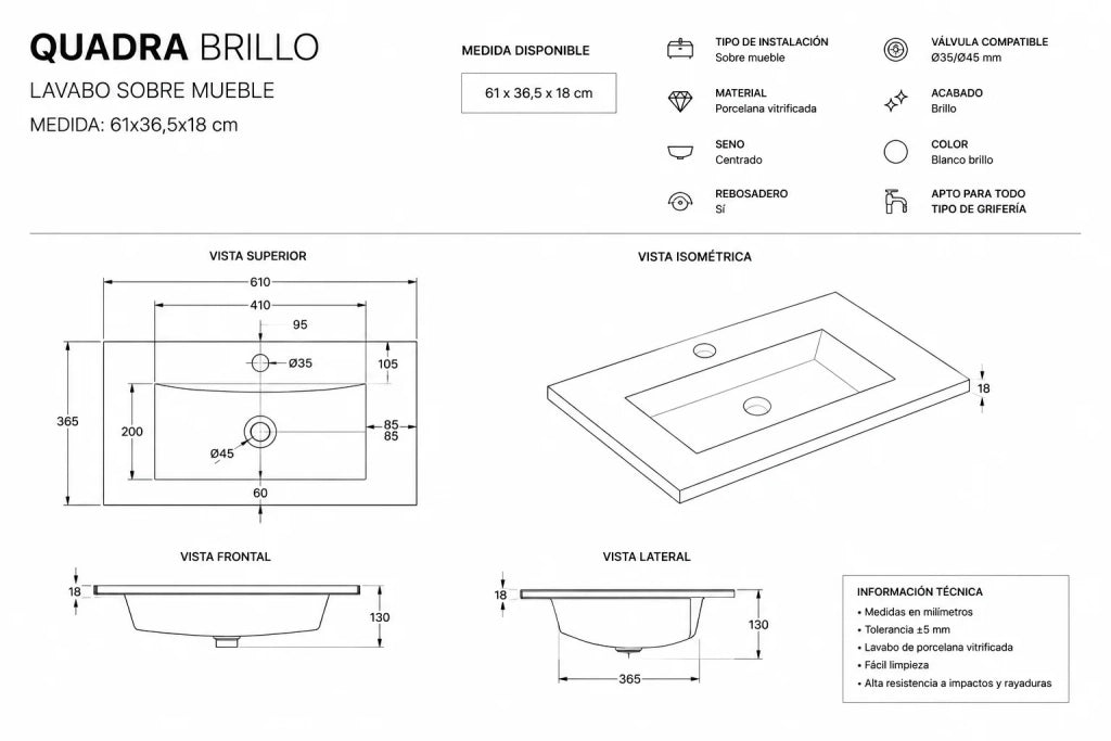 Mobile bagno con lavabo ORIGENBATH BAHIA senza specchio 60x35 cm estepa