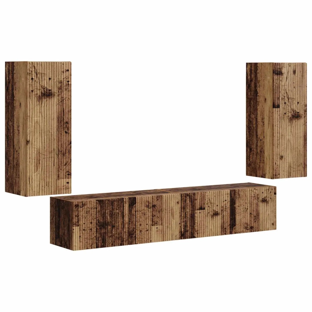 Set di Mobiletto da TV a Parete 4 pz-Credenza per TV sospesa Legno vecchio 218073