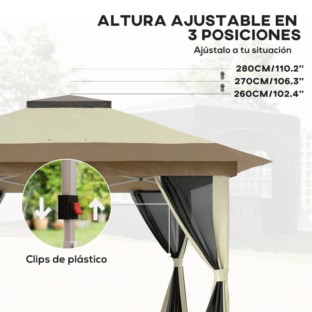Gazebo Pieghevole 3.6x3.6 m ¨C zephmum ¨C Grigio, Polipropilene, Con Laterali a Rete