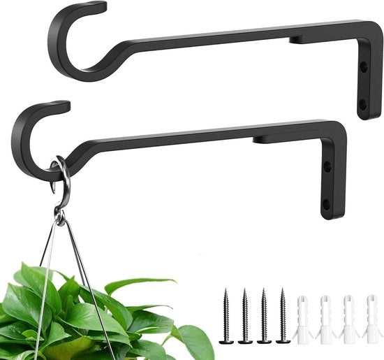 Sostegni per Cestini da Appeso Esterni: Set di 2 Sostegni per Piante in Metallo Nero per Recinzione Giardino Grucce per Lampada Nidaleggio Beccutappo Campana Ventilata in Inossidabile - 20cm