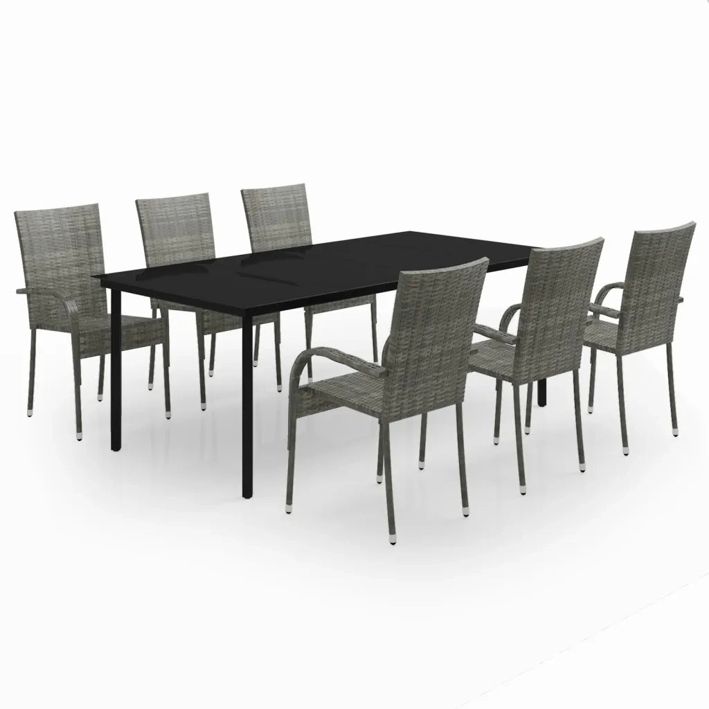 Set da Pranzo per Giardino 7 pz con Cuscini Grigio e Nero 3099393