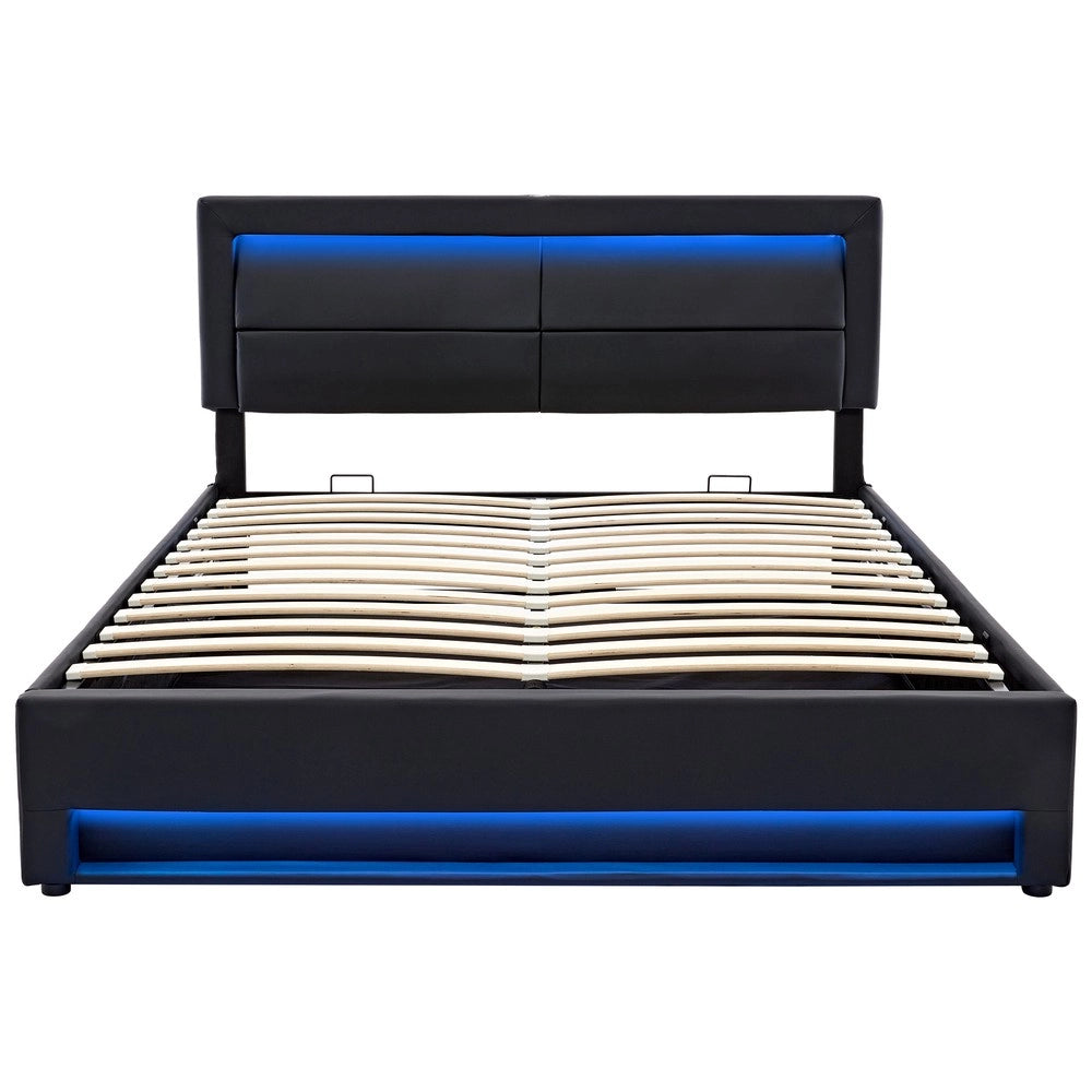 Letto Imbottito con LED e Contenitore ¨C Xylo ¨C Nero, 140x190, USB