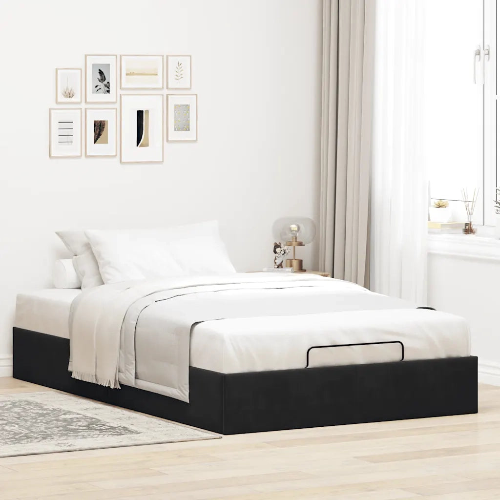 Struttura Letto Pouf senza Materasso-Giroletto con contenitore Nero 120x190 cm Velluto
