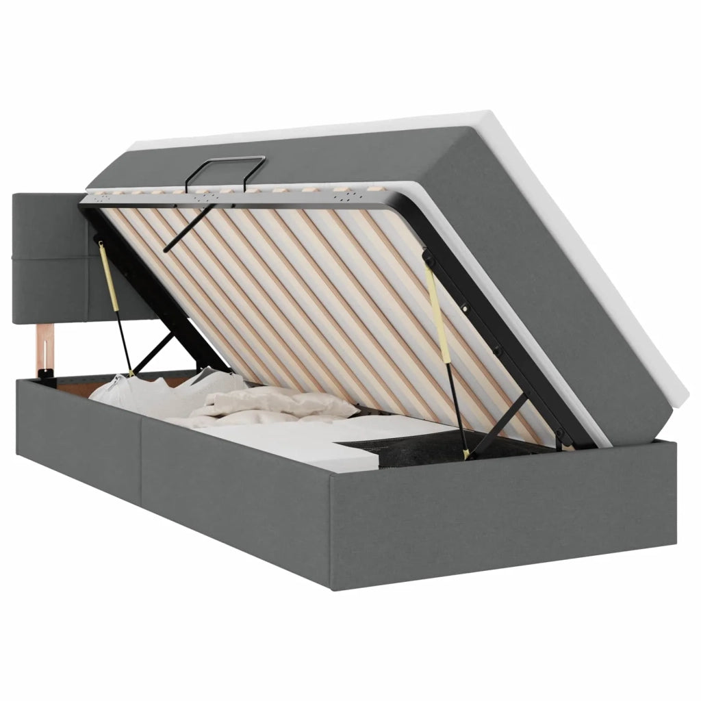 Letto con contenitore e LED Grigio scuro 90 x 190 cm Tessuto