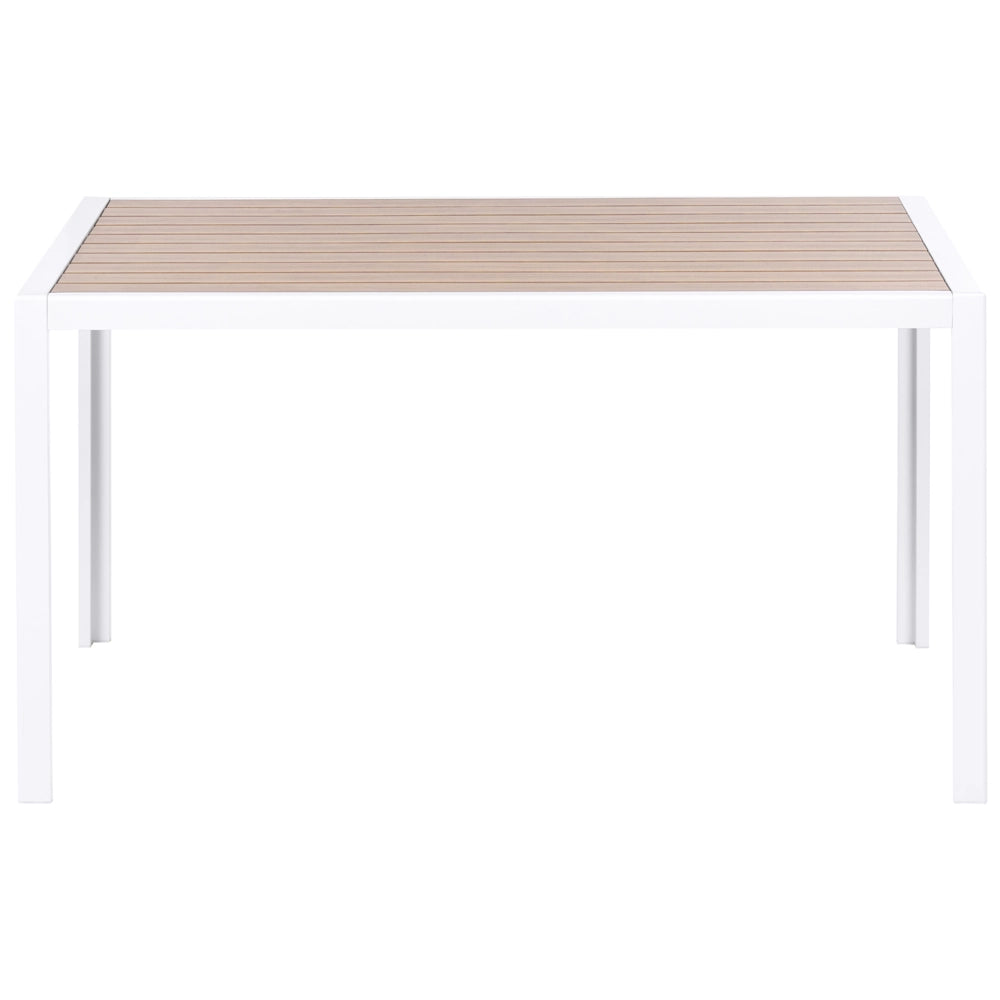 Set da pranzo da giardino 4 pezzi Tavolo e sedie bianchi e grigi Piano a doghe con cuscini Struttura in alluminio Patio esterno Moderno
