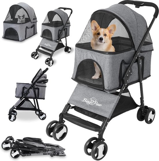 Carrello per cani e gatti pieghevole 4 ruote con copertura e impermeabile rimovibile - Adatto come regalo - fino a 20 kg - carrello per cani