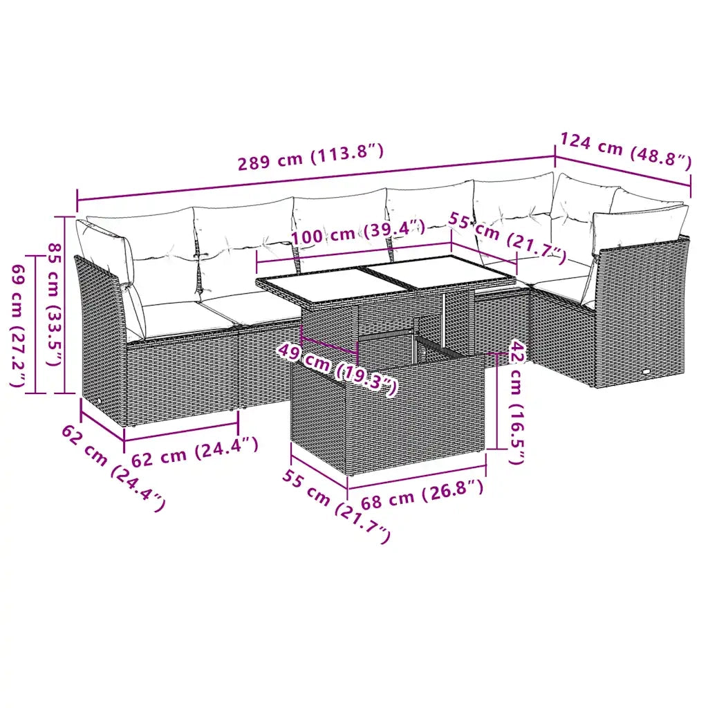 Set Divani da Giardino con Cuscini 7pz Nero Polyrattan 3266595