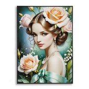 Dipinto su tela Fantasy B ritratto romantico con rose, 72x102 cm