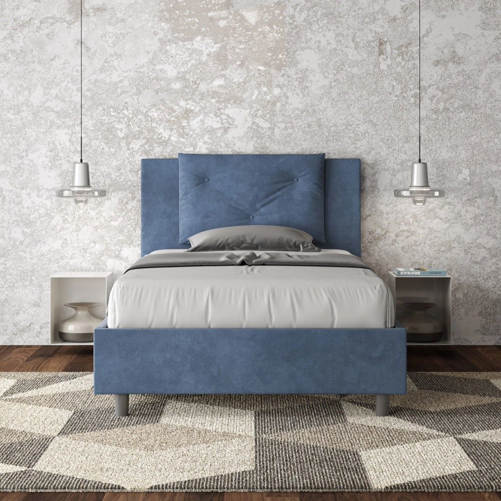BS COM Letto una piazza e mezza contenitore imbottito 110x210 microfibra blu