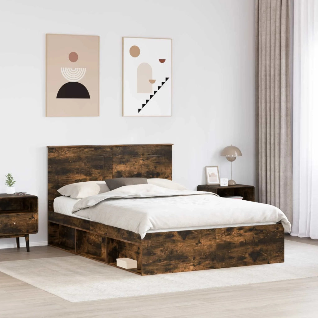 Letto matrimoniale | Letto per adulti | Struttura del letto Rovere fum¨¦ 140 x 190 cm Pino massello
