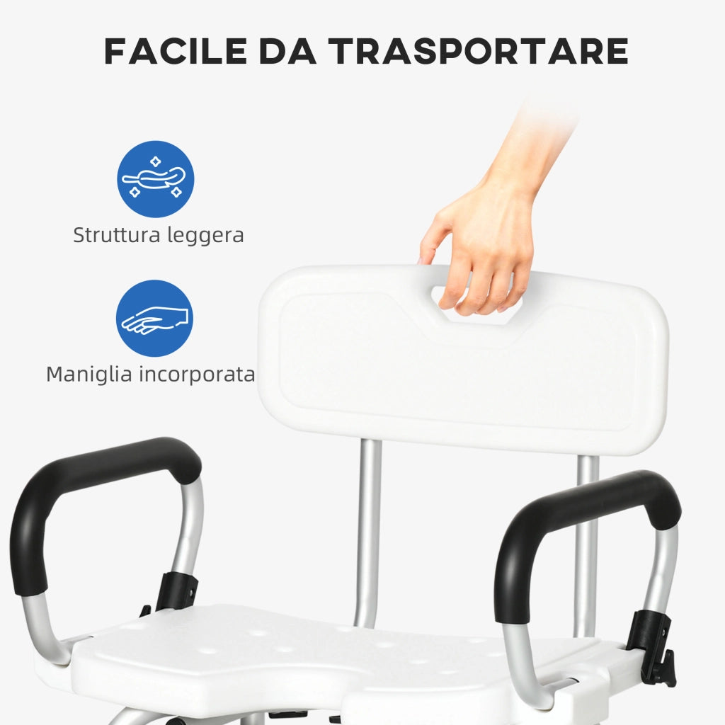 EasyComfort Sedia per doccia per Anziani, Disabili e Donne Incinte Imbottita con forma a U, 54x52x70-82cm, Bianco