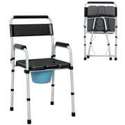 Sedia WC Pieghevole con Braccioli e Schienale ¨C Xylo ¨C Acciaio e Pelle PU Nero 52.5x46x81.5-97cm