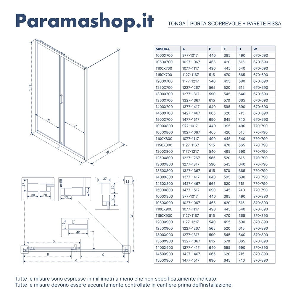 Box doccia 110x90 cm scorrevole vetro 6mm stampato profili cromati h185 | Tonga
