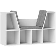 Libreria con cuscino di seduta, ripiano contenitore con 6 scomparti, effetto lino, piccola libreria per soggiorno, camera da letto, 105 x 30 x 63 cm,
